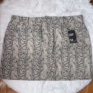 Denim Skirt Women's Snake Print Skirt - Black and Cream